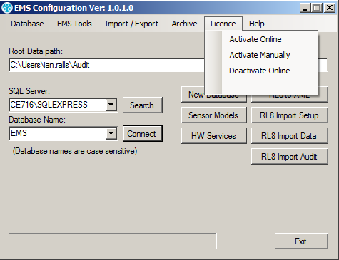 Activate Licence Online Entry Dropdown Menu