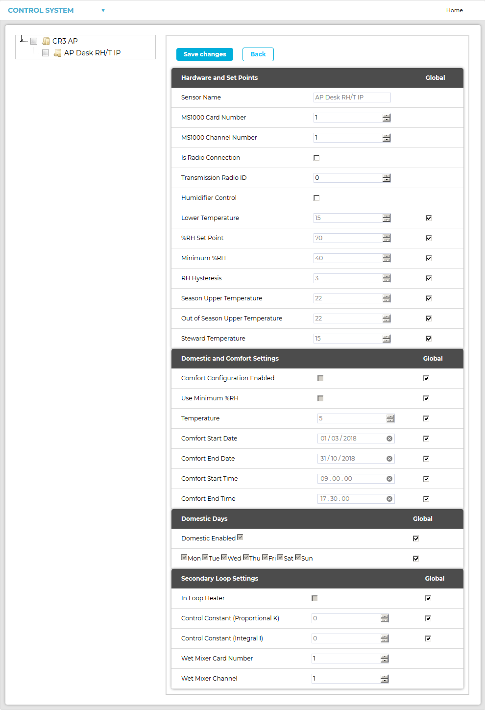 Control Sesnor Settings Edit Sensor