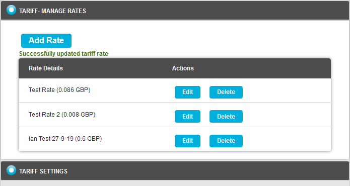 Tariff Rate - Successful Update