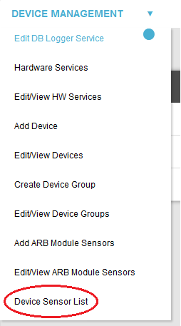 Device Management Drop Down Device Sensor List