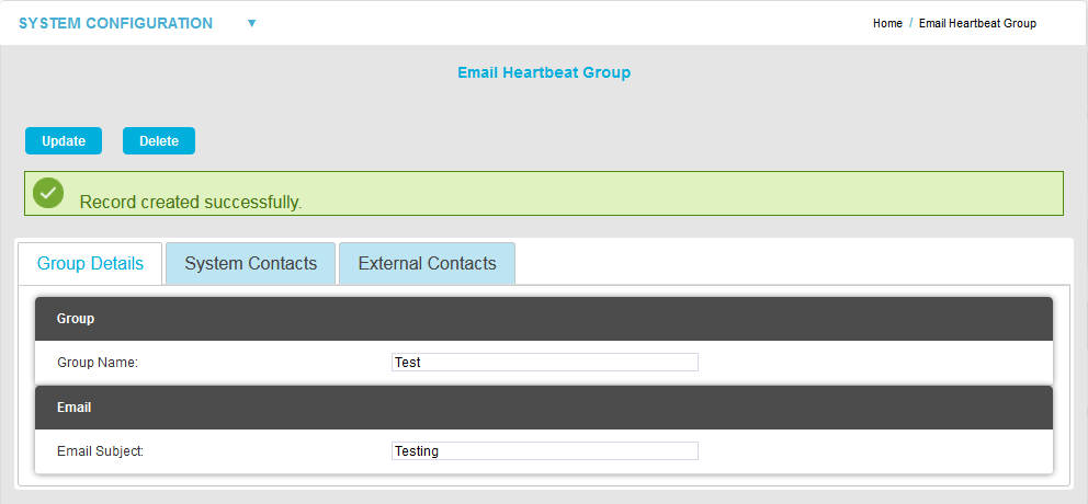 Email Heartbeat Group Record Updated Successfully