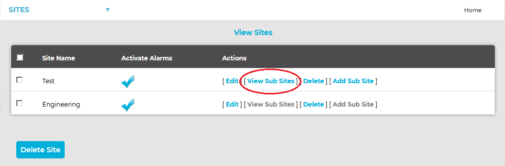 View Sites Window View Sub Sites Previous Version