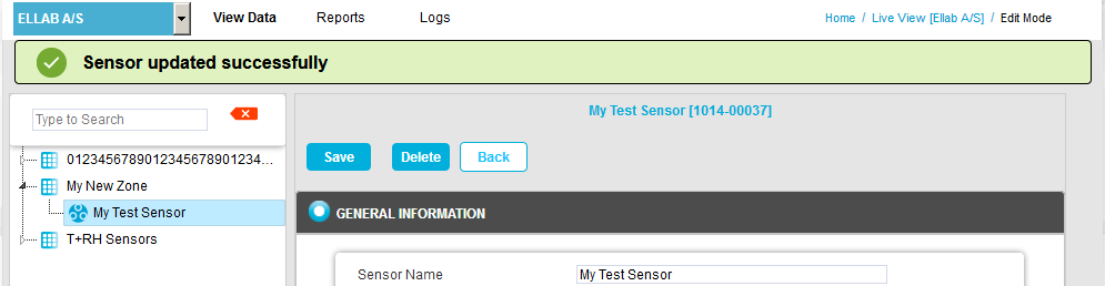 Sensor Updated Successfully