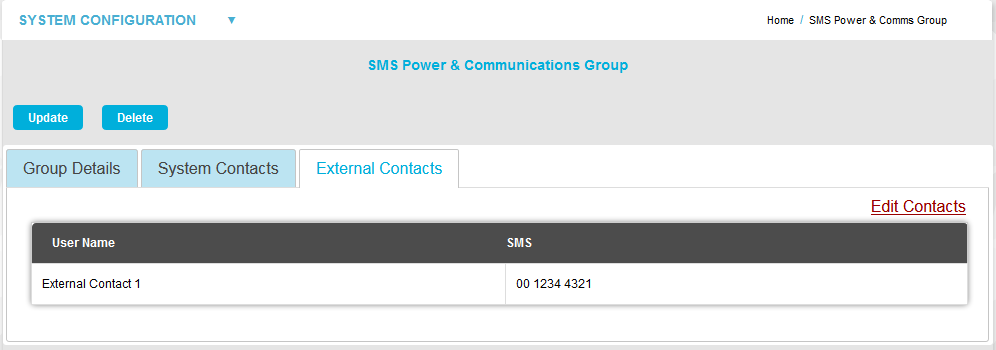 SMS COMMS Grp - External Contacts Edit