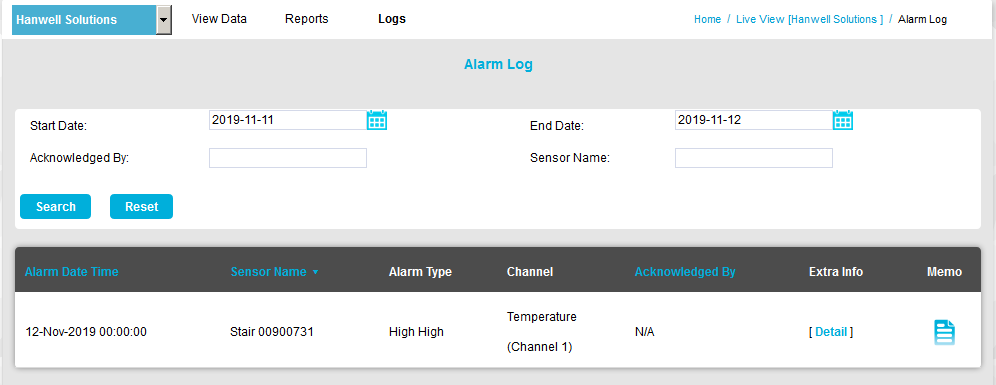 Alarm Log Window