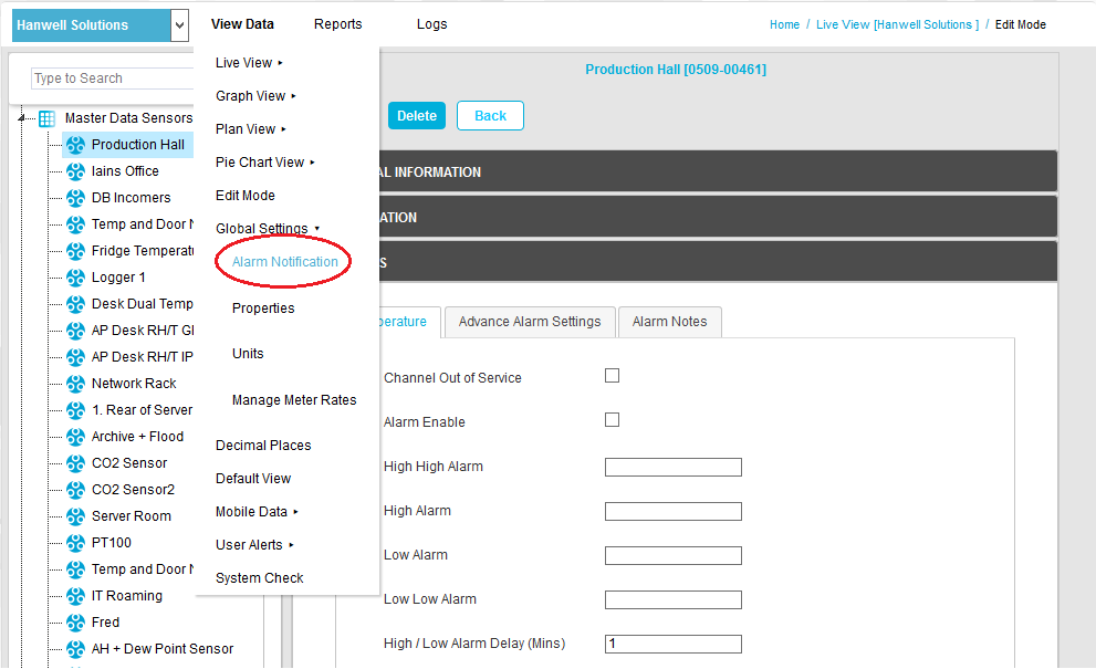 Global Settings Alarms 2