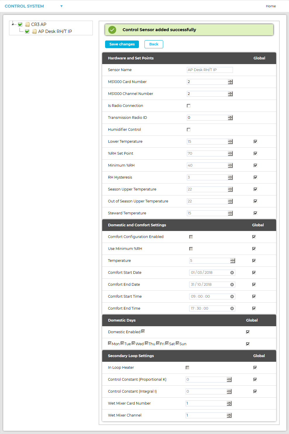 Control Sensor Added