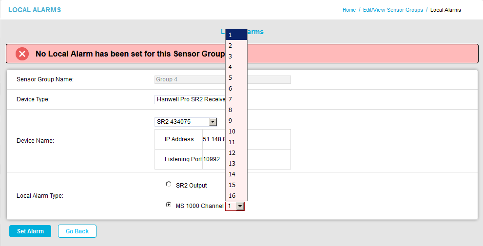 MS1000 Chanel List Local Alarms