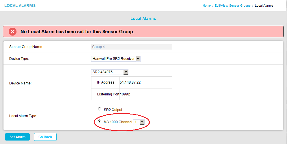 MS1000 Output Local Alarms