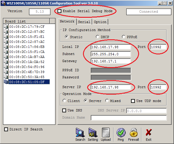 SR2 Configuration Window Port Numbers