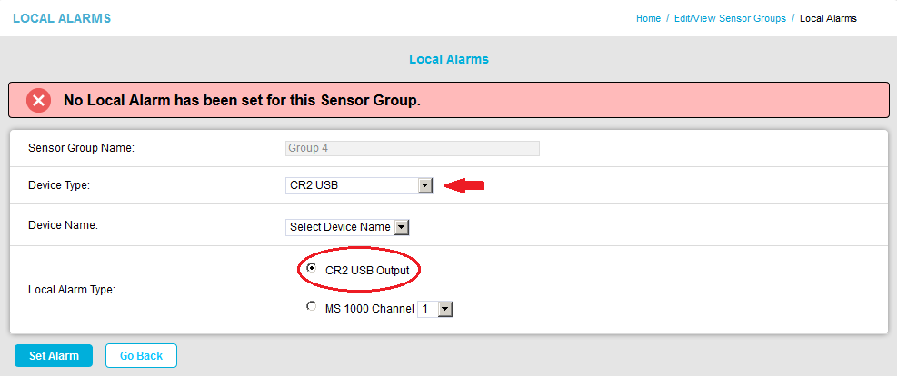 Local Alarms CR2 USB Output