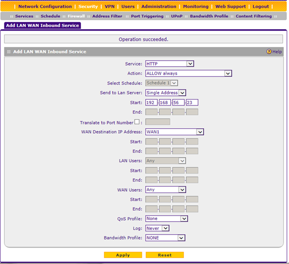 Example Netgear Firewall Settings