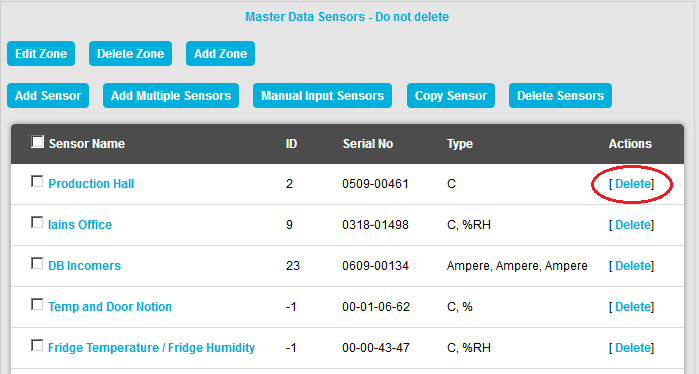 Delete Sensors