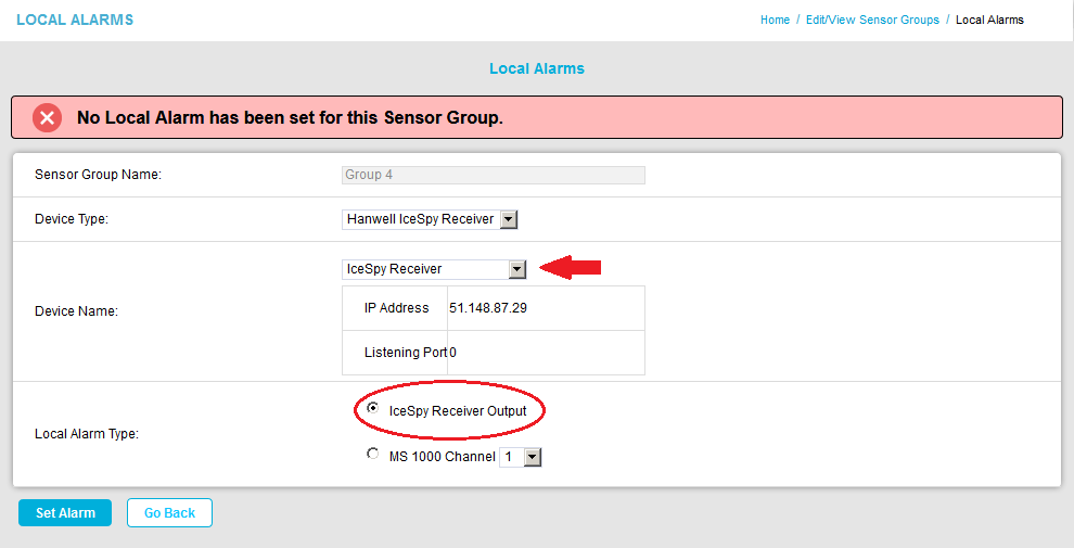 Local Alarms IceSpy Output