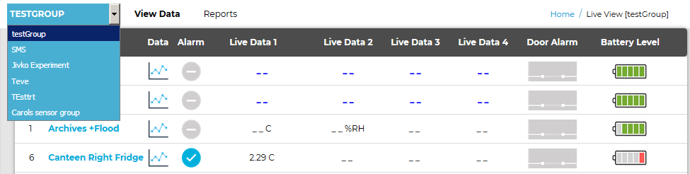 Sensor Group dropdown