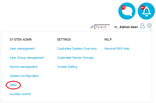 System Menu - Sites2