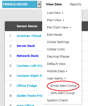 View Menu Drop Down Email Alerts
