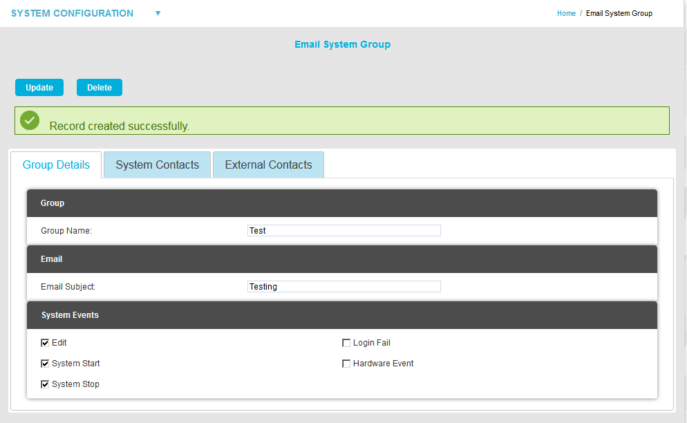 Email System Group Successfully Created