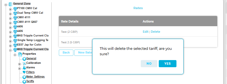 Delete Selected Tariff Warning