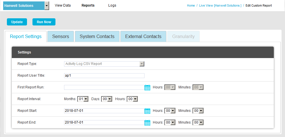 EDit Custom Report Window