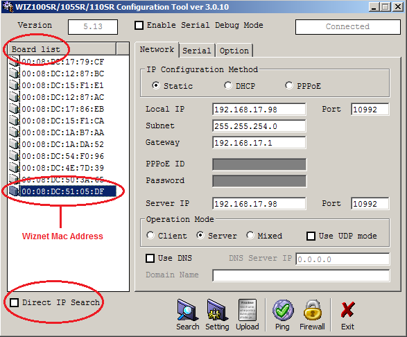 SR2 Network Configuration Window LH List