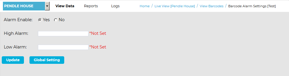 Barcode Alarm Settings