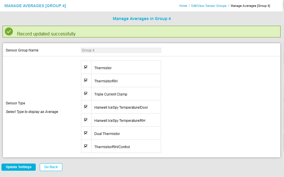 Manage Averages Record Updated