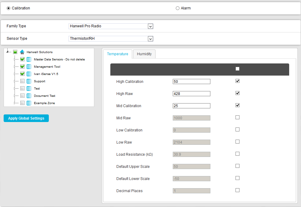 Global Settings - Properties Parameter Selection