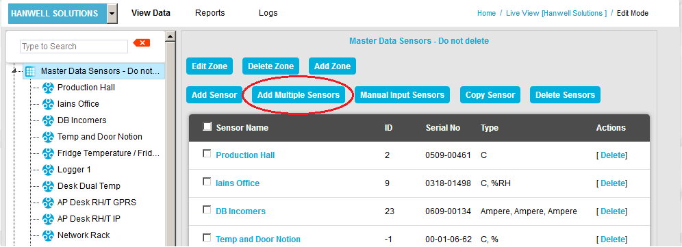 Add Multiple Sensors Window New