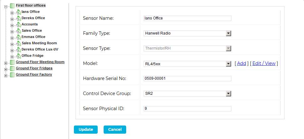 Edit Sensor Winodw