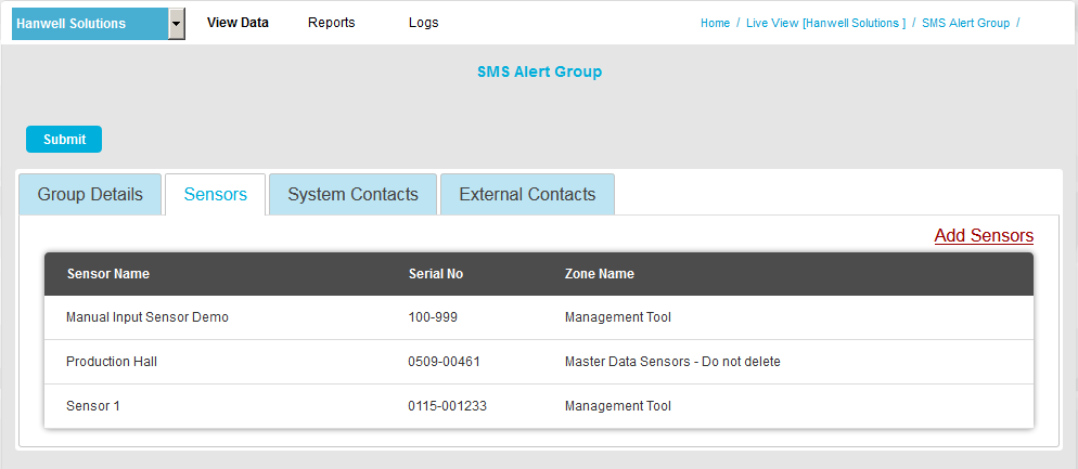 SMS Alerts Sensors added