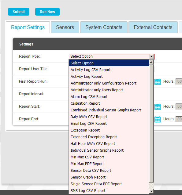 Report Type Drop Down