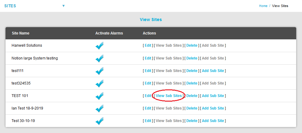 View Sites View Sub-Sites Highlighted