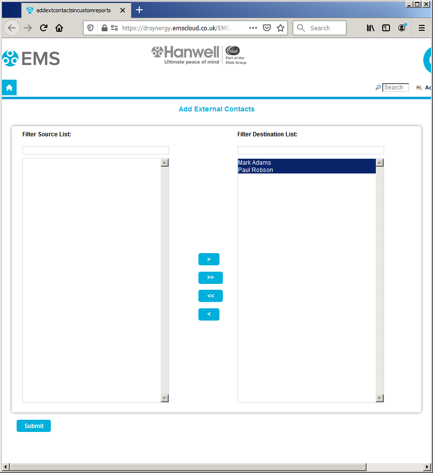 Custom Reports External Contacts Selected