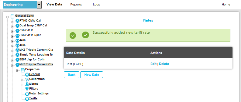 Rates Winodw Successfully added new Rate