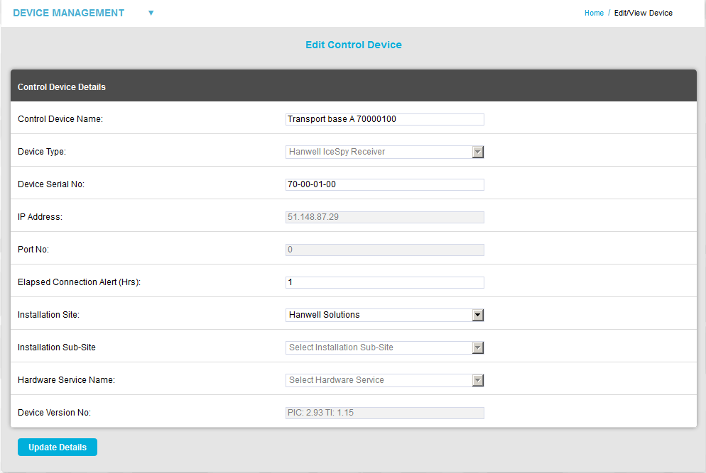 Edit Control Device Window