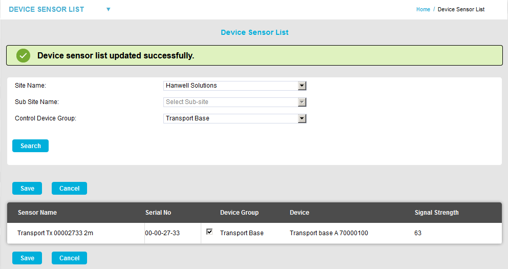 Device Sensor List List Updated Successfully