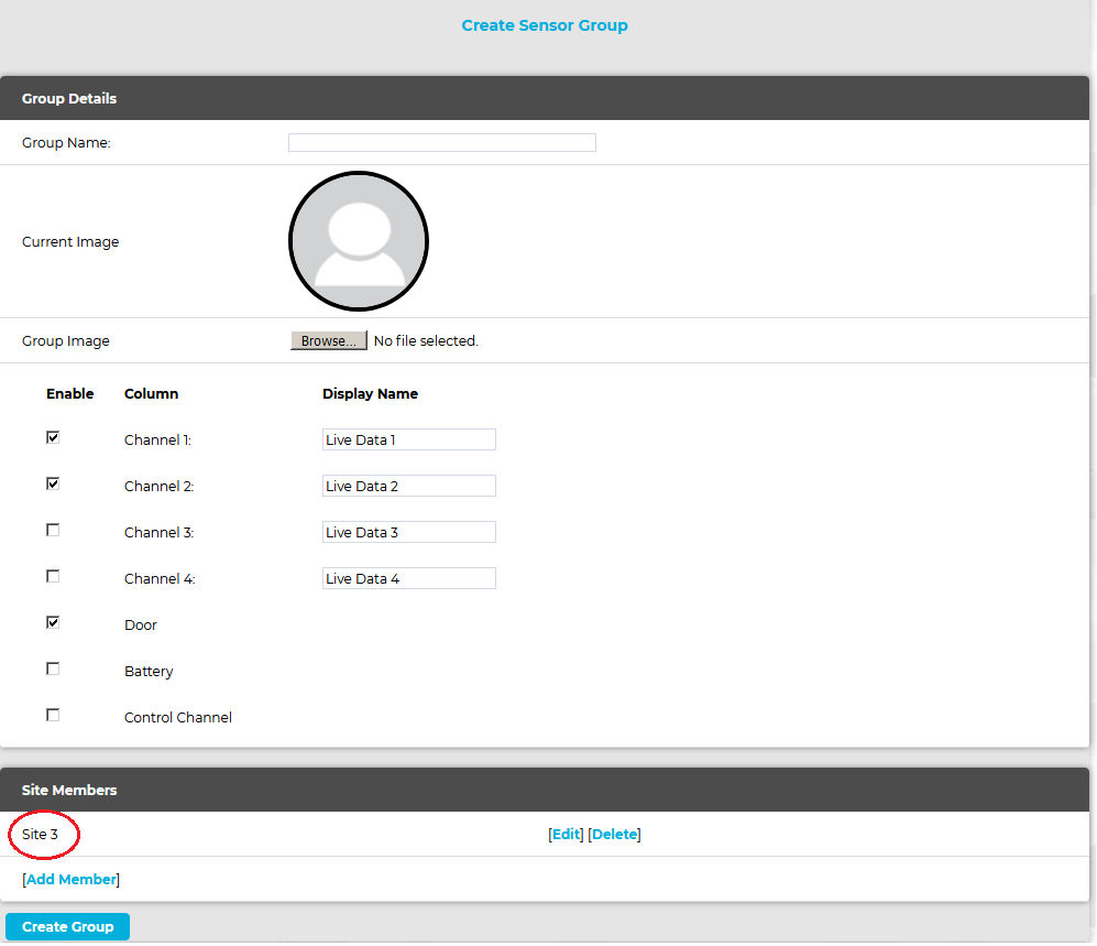 Create Sensor Group New Site Members