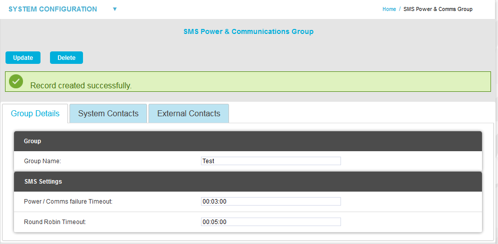 SMS Power and Communications Groups Created Successfully