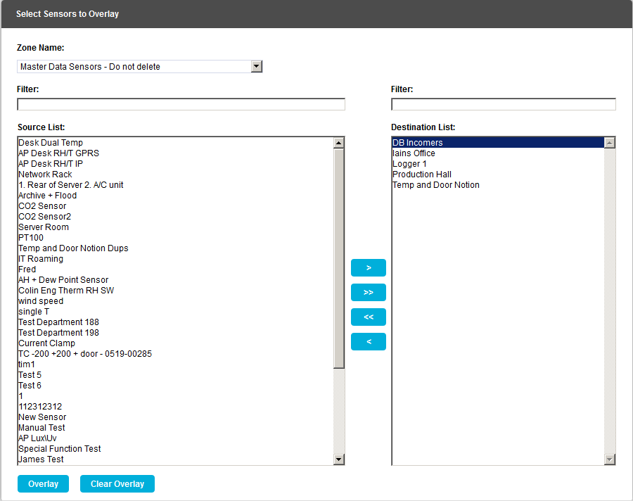 Overlay Sensors Select Sensors Selected