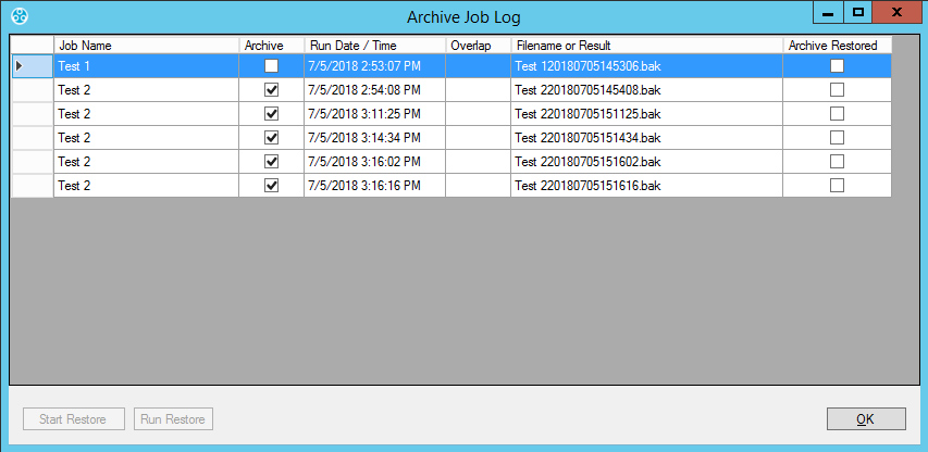 Archive Job Log