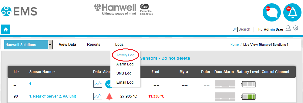 Activity Log Drop Down Menu Entry