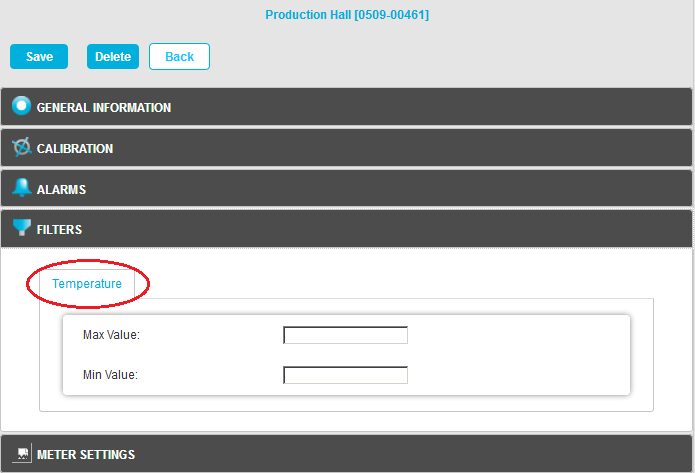 Sensor Filters Window