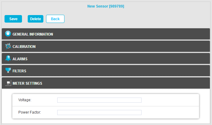 Sensor Properties Meter Settings