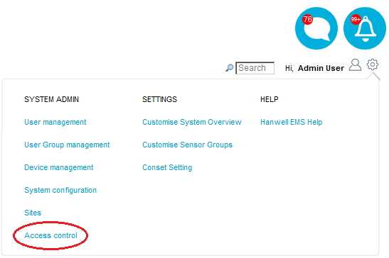 System Menu - Access Control4