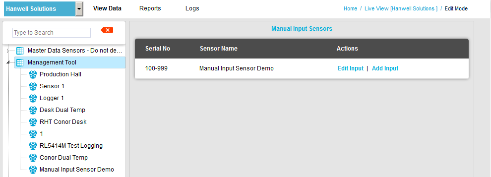 Zones Manual Input Sensors