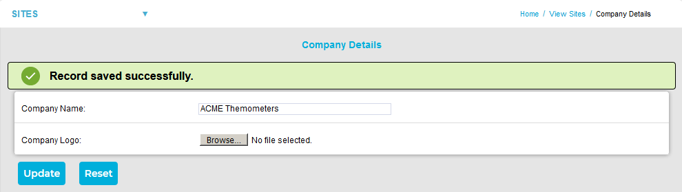 Company Details - Record Saved