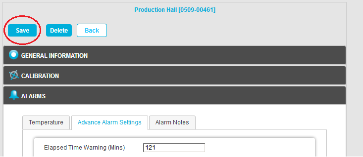 Advanced Alarm Settings Save Button