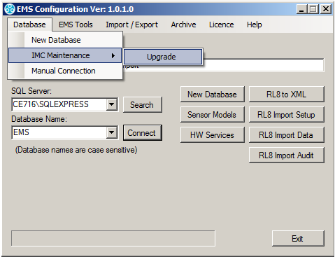 EMS Config Winodw Upgrade Sub-menu Entry