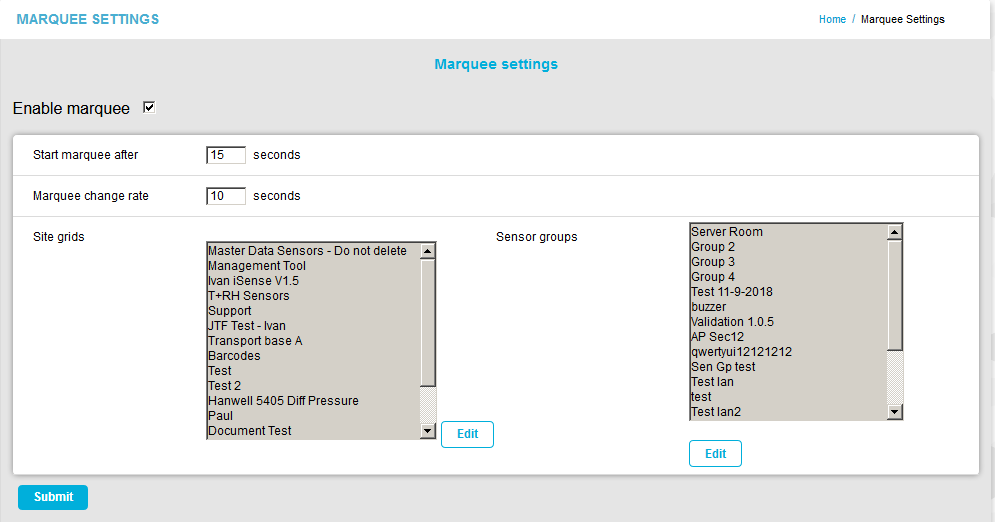 Marquee Settings Panels